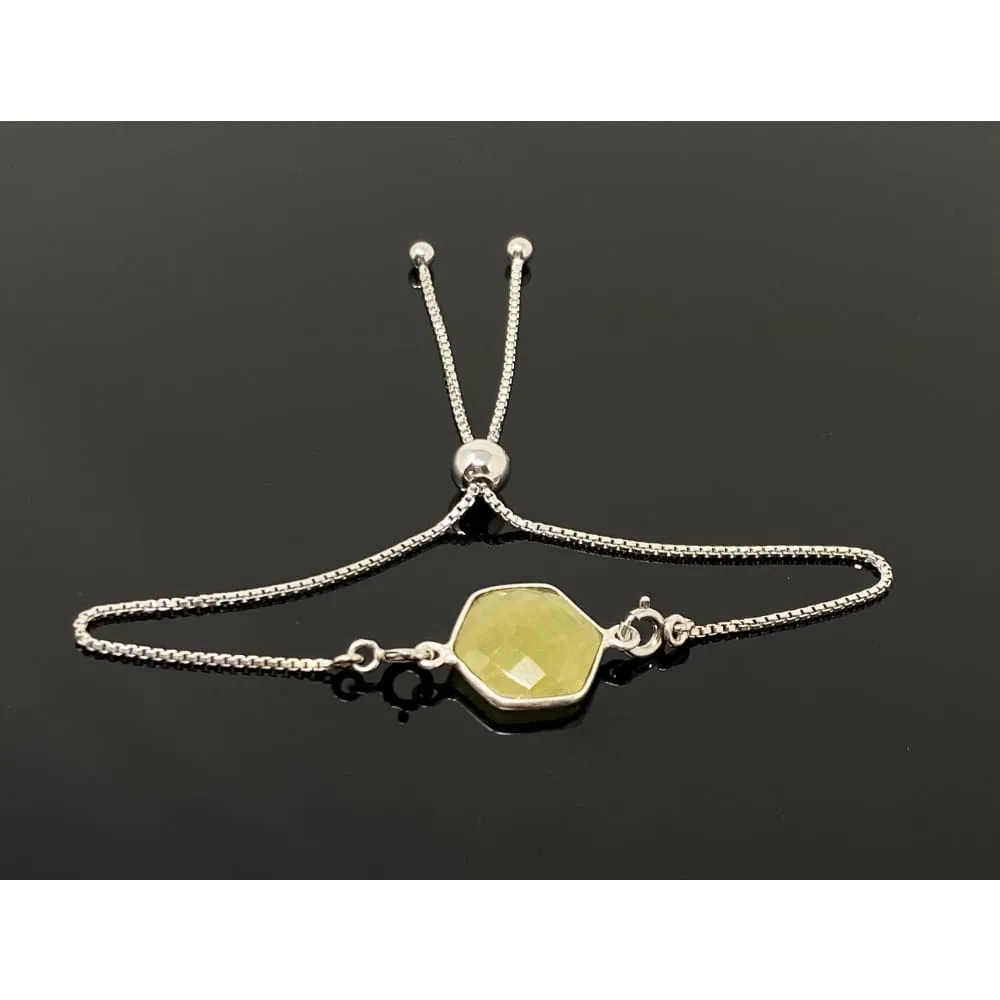 Yellow Sapphire Gemstone Bracelet, Sterling Silver Adjustable Bolo